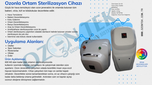 Ozonla Ortam Sterilizasyon Cihazı Ürün Kodu: Oz-S3